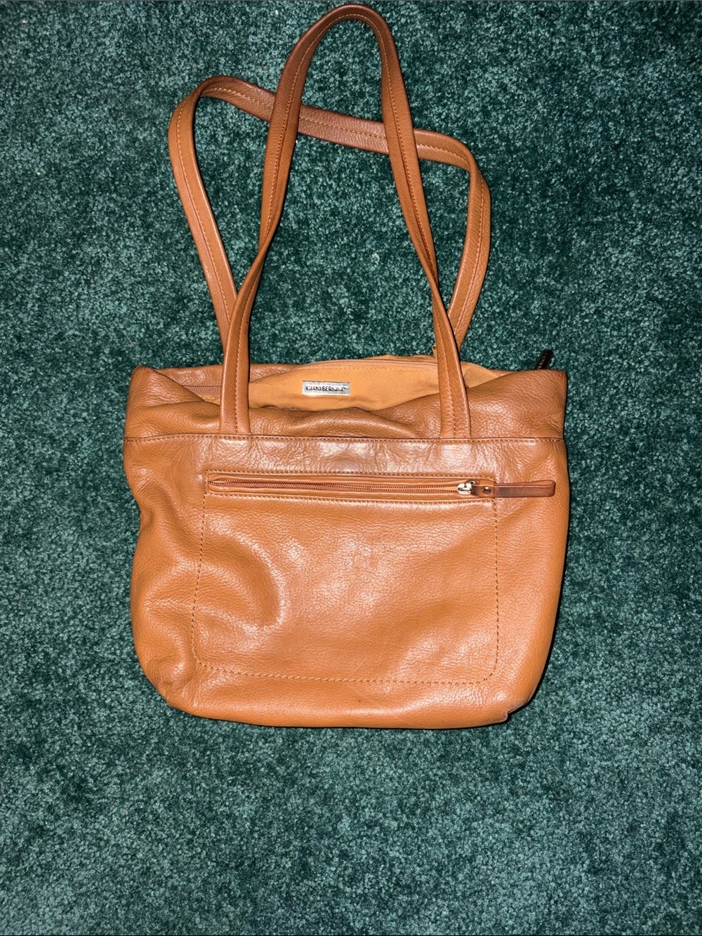 🍁Vintage Giani Bernini Tan Leather Shoulder Bag with Front Zip🍁🍁🍁